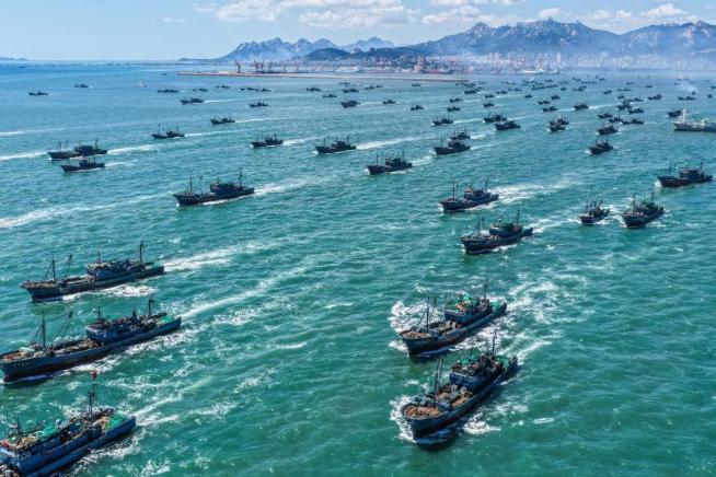 黃渤海伏季休漁結束 山東榮成千帆出海